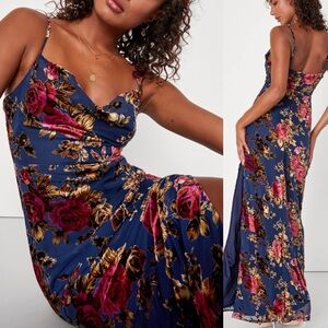 Lulu's Navy and Magenta Floral Maxi Dress wedding prom formal shower